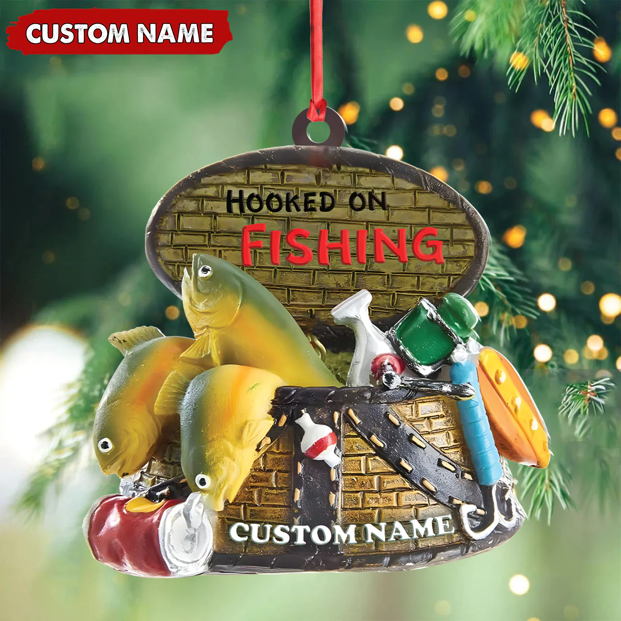 Custom Fishing Ornament - Personalized Hooked on Fishing Christmas Decoration