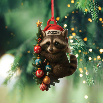 Personalized Raccoon Acrylic Christmas Ornament - Cute Holiday Gift - Perfect Gift for Kids & Animal Lovers