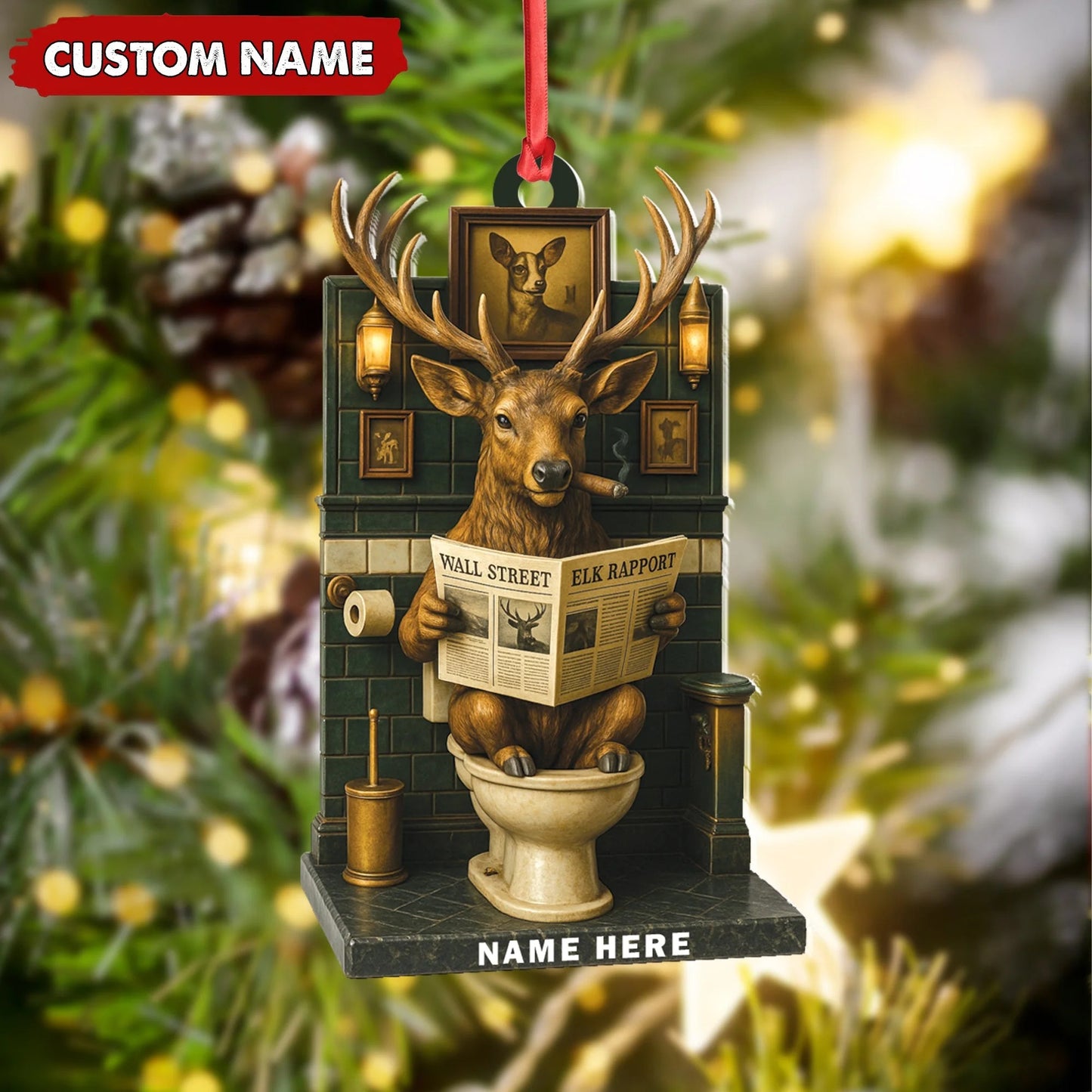 Personalized Acrylic Deer Bathroom Christmas Ornament - Funny Personalized Holiday Decor for Hunters & Wildlife Lovers