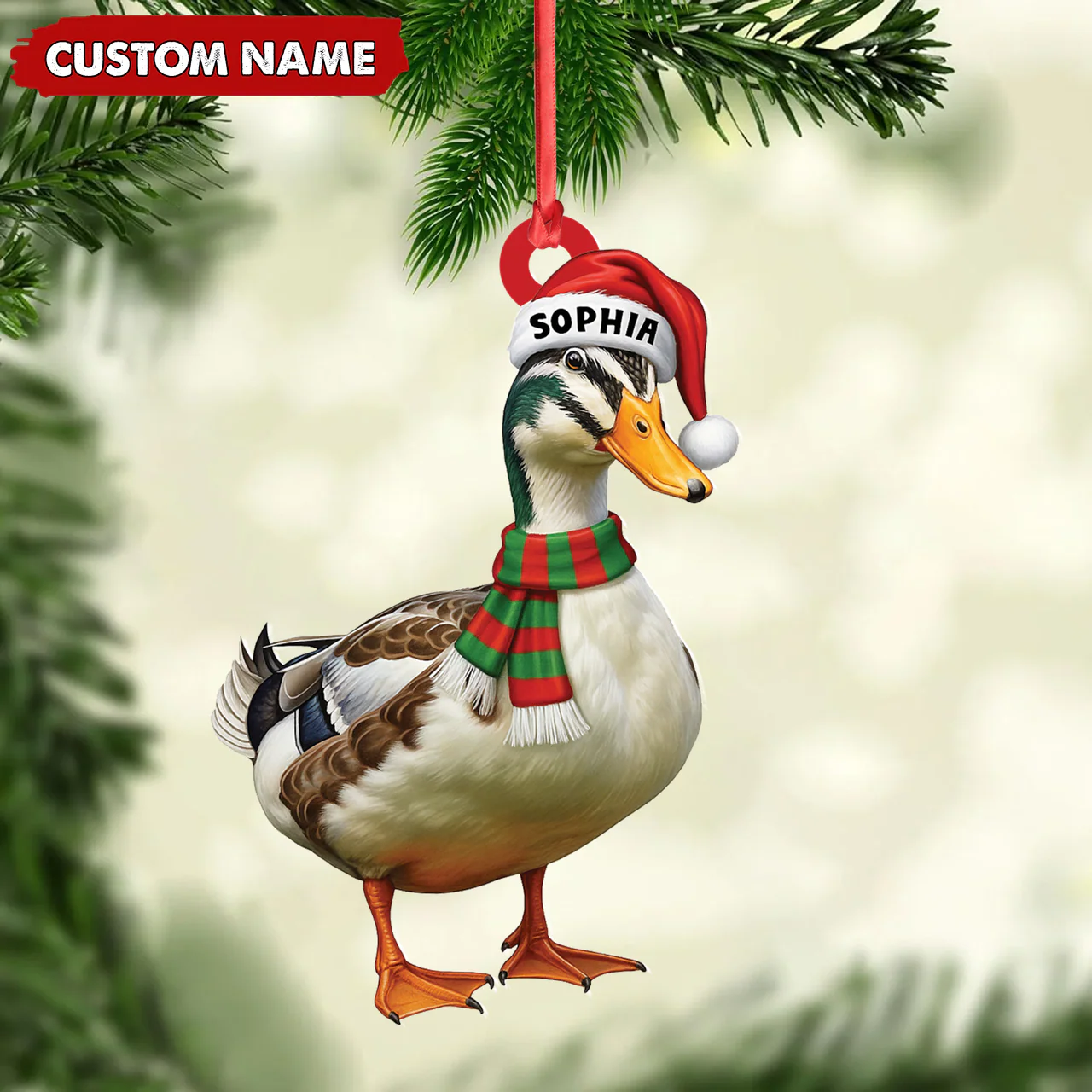 Personalized Duck Acrylic Christmas Ornament - Custom Name Holiday Acrylic Gift for Hunters