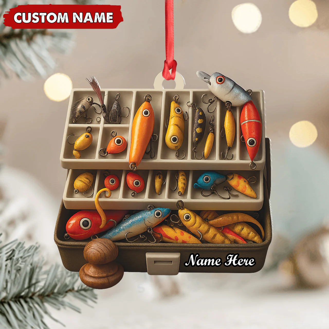 Personalized Fishing Tackle Box Acrylic Ornamen - Custom Name Christmas Ornament for Fishermen, Anglers & Outdoor Lovers