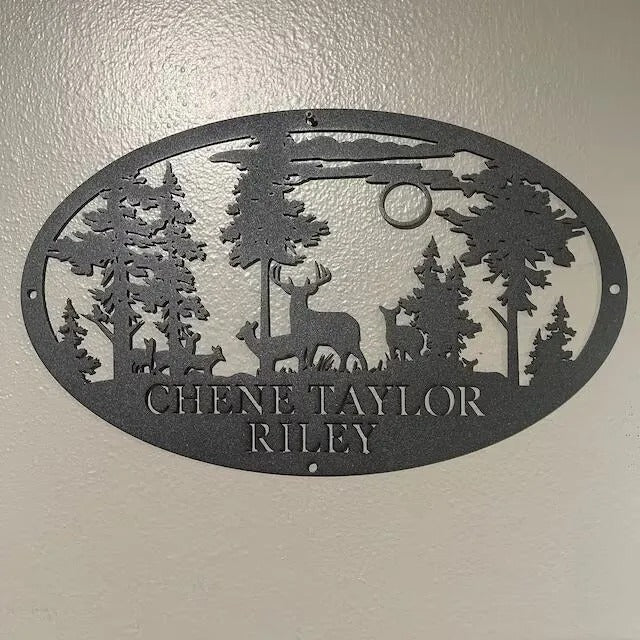 Personalized Oval Deer Metal Cabin Sign