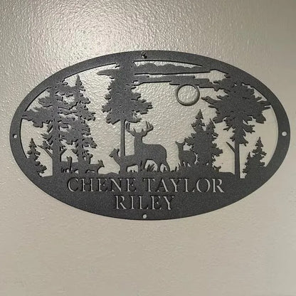 Personalized Oval Deer Metal Cabin Sign