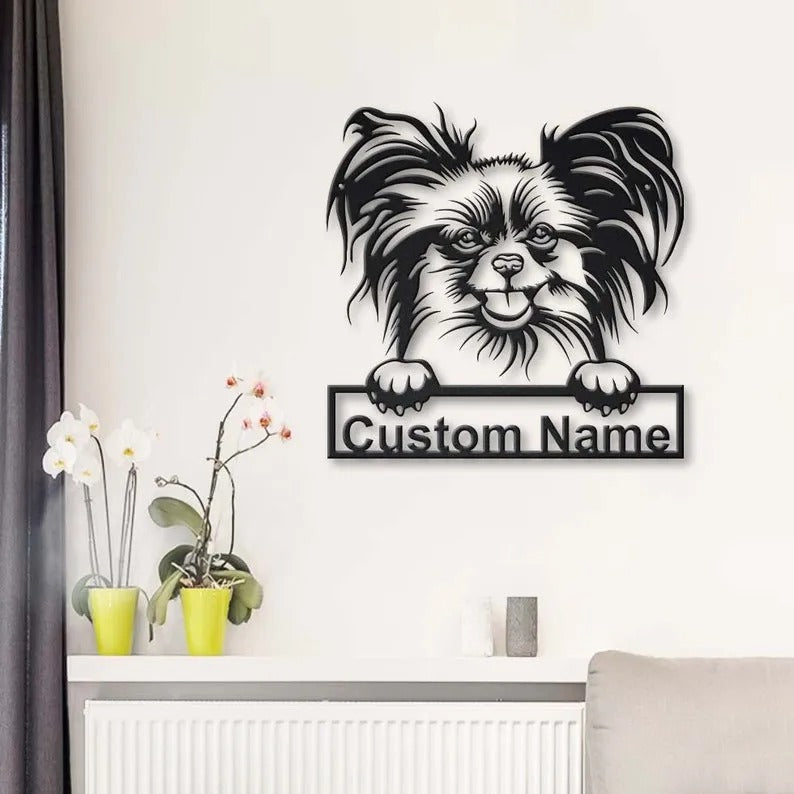 Personalized Papillon Dog Metal Sign Art