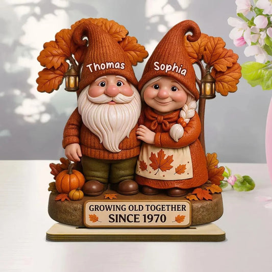 Personalized Fall Season Gnome Couple Wooden Standing