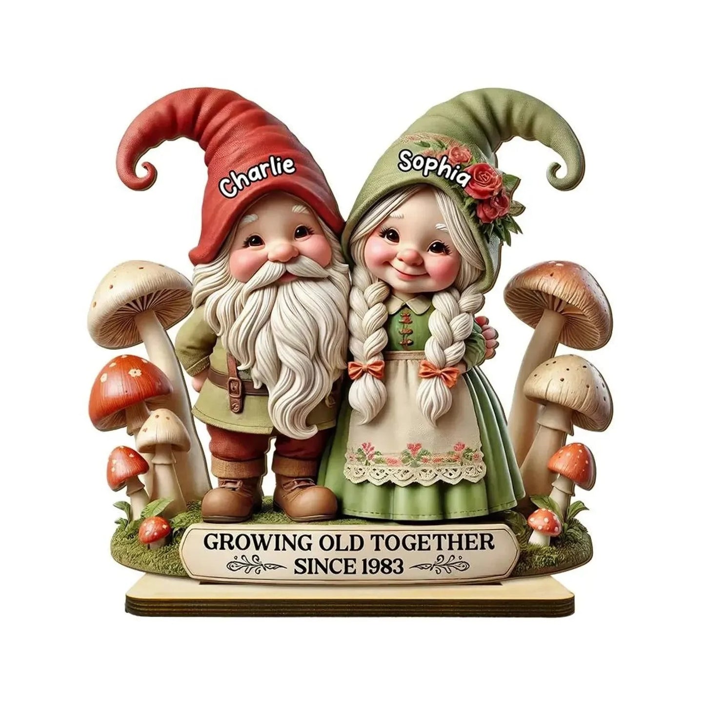 Personalized Whimsical Gnome Couple Wooden Standing