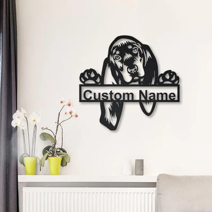Personalized Black And Tan Coonhound Metal Sign Art