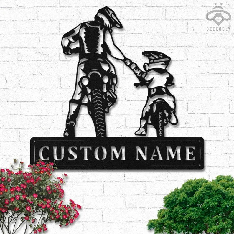 Custom Motocross Family Dad Mom Daughter Metal Wall Art Sign