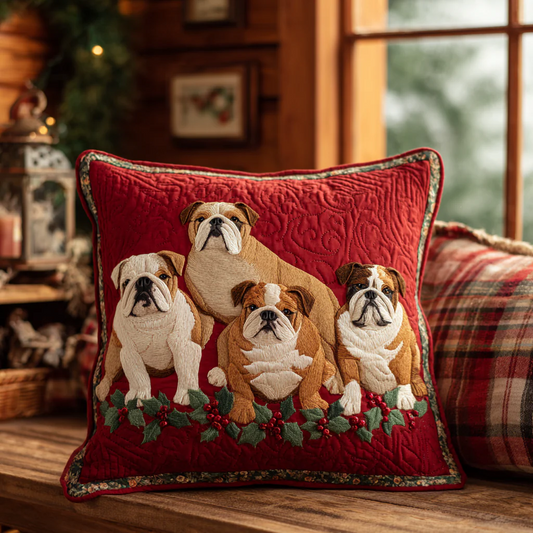 Bulldog Sleigh Ride Quilted Pillow Case