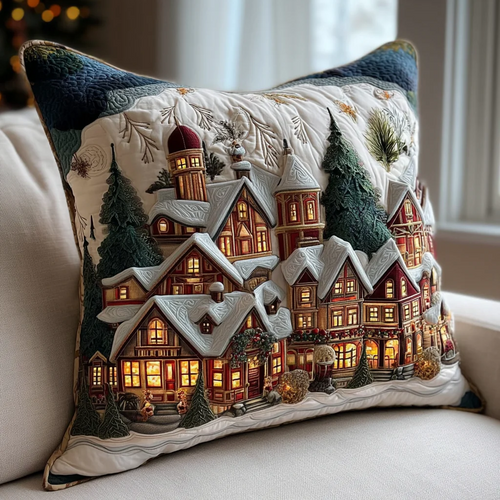 Christmas Village Festive Train Quilted Pillow Case