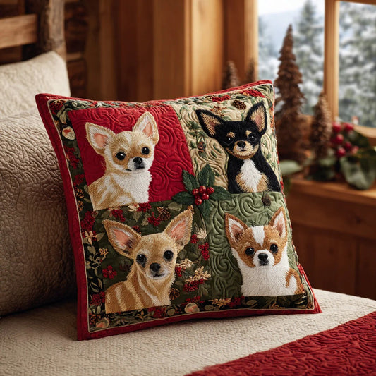 Festive Chihuahua Quilted Pillow Case