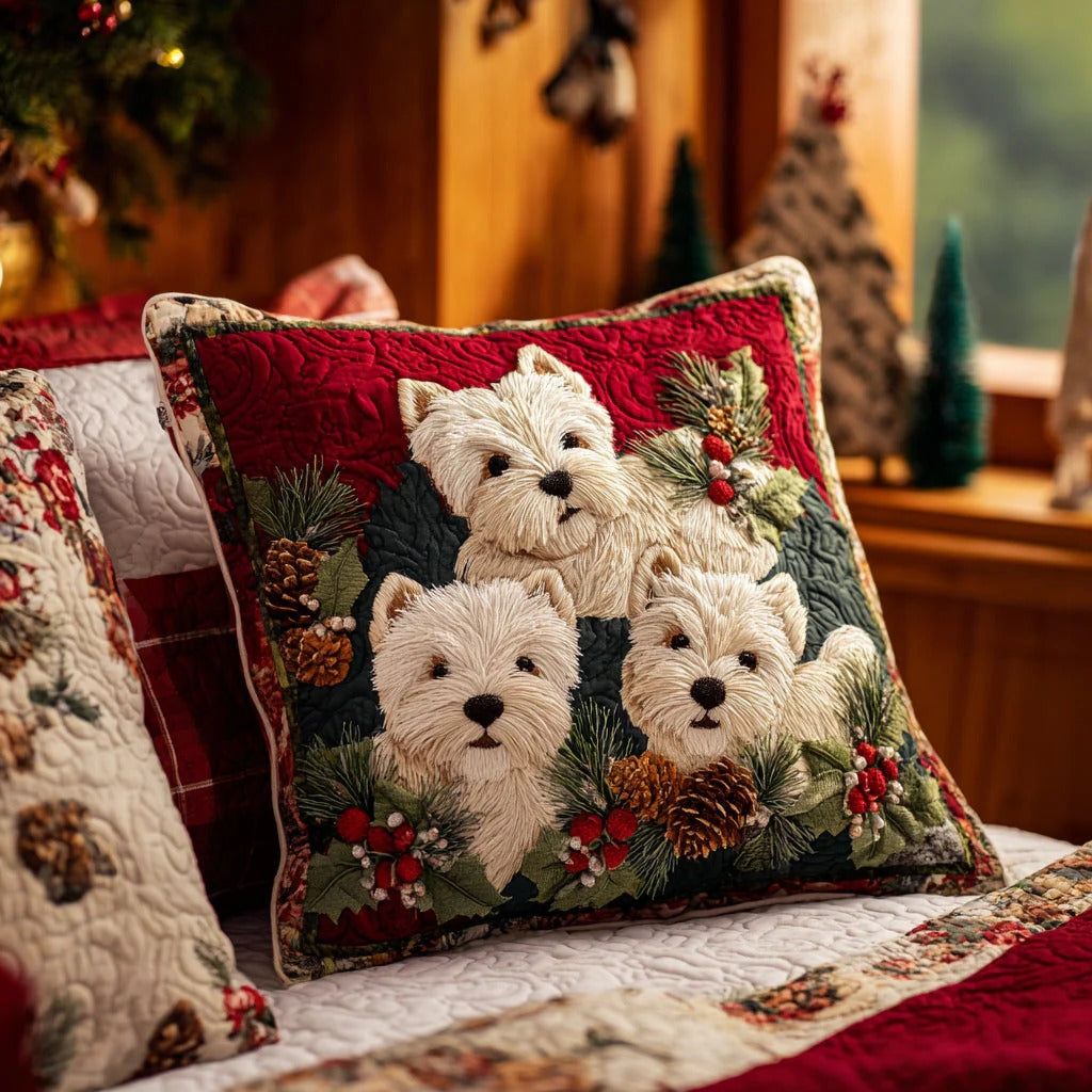 Festive Westie Quilted Pillow Case