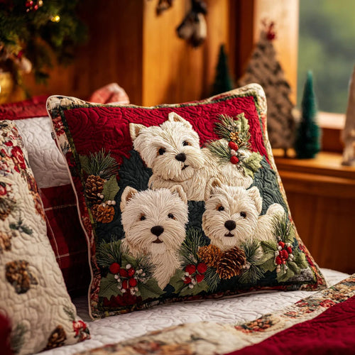Festive Westie Quilted Pillow Case
