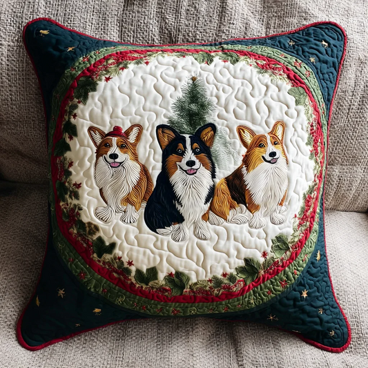 Jolly Corgi Tails Quilted Pillow Case