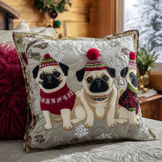 Pug Parade Quilted Pillow Case