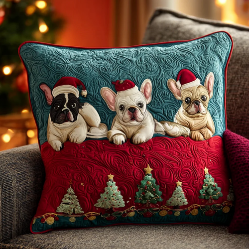 Winter Frenchies Quilted Pillow Case
