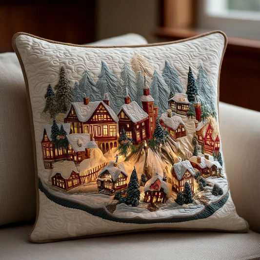 Christmas Village Hearth Glow Quilted Pillow Case