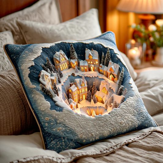 Snow Village Glow Quilted Pillow Case
