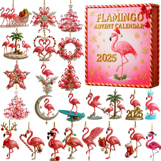 Flamingo Advent Calendar 2025 – 2D Acrylic Pink Flamingo Christmas Countdown Box, Tropical Holiday Decor Gift