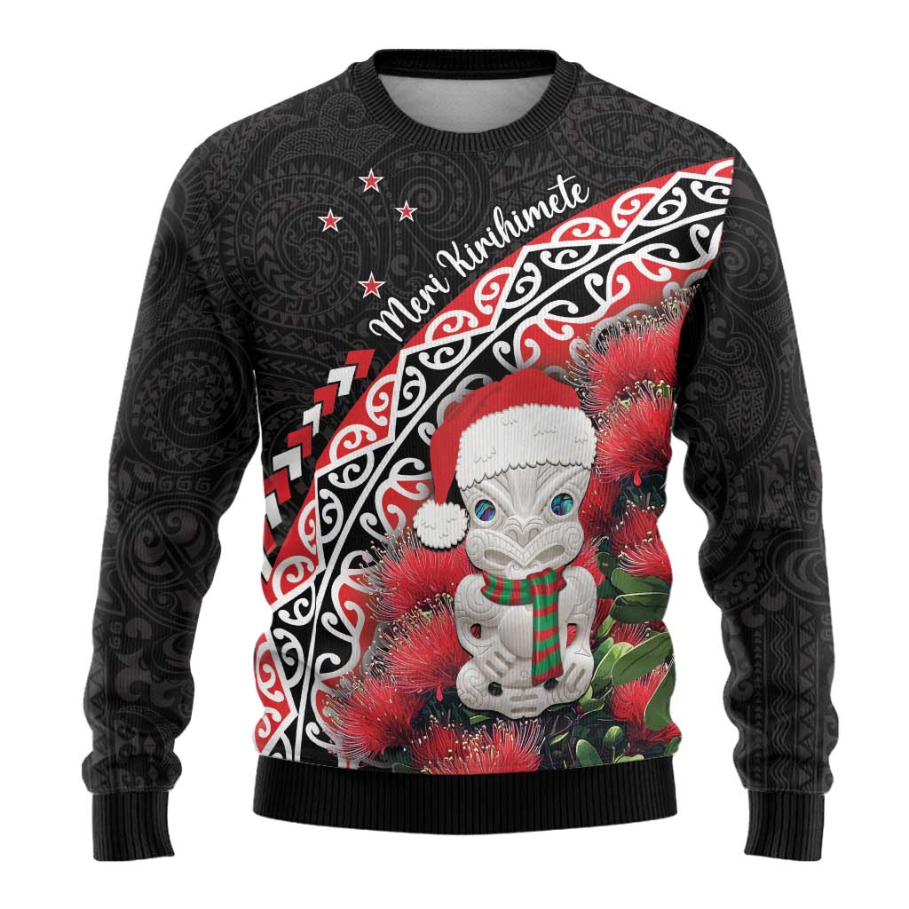 Christmas Meri Kirihimete Ugly Christmas Sweater Santa Hei Tiki Pohutukawa