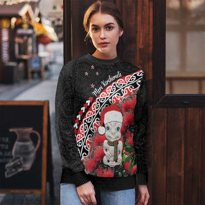 Christmas Meri Kirihimete Ugly Christmas Sweater Santa Hei Tiki Pohutukawa