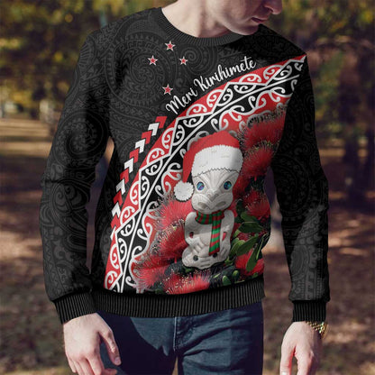 Christmas Meri Kirihimete Ugly Christmas Sweater Santa Hei Tiki Pohutukawa