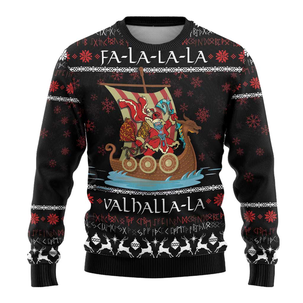 Vikings Christmas Ugly Christmas Sweater Santa Warrior on The Viking Ship with Xmas and Snowflake Pattern - Wonder Print Shop
