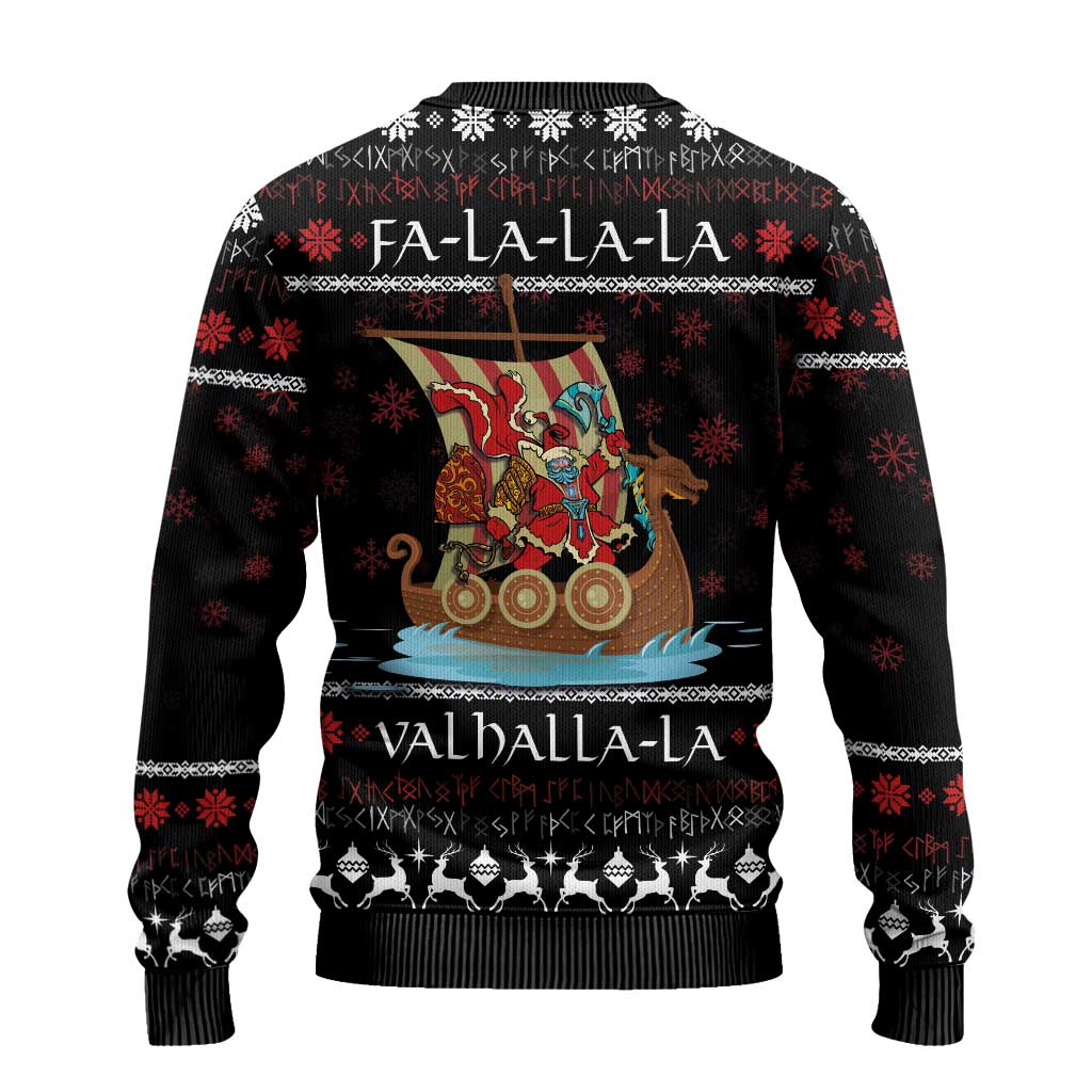 Vikings Christmas Ugly Christmas Sweater Santa Warrior on The Viking Ship with Xmas and Snowflake Pattern - Wonder Print Shop