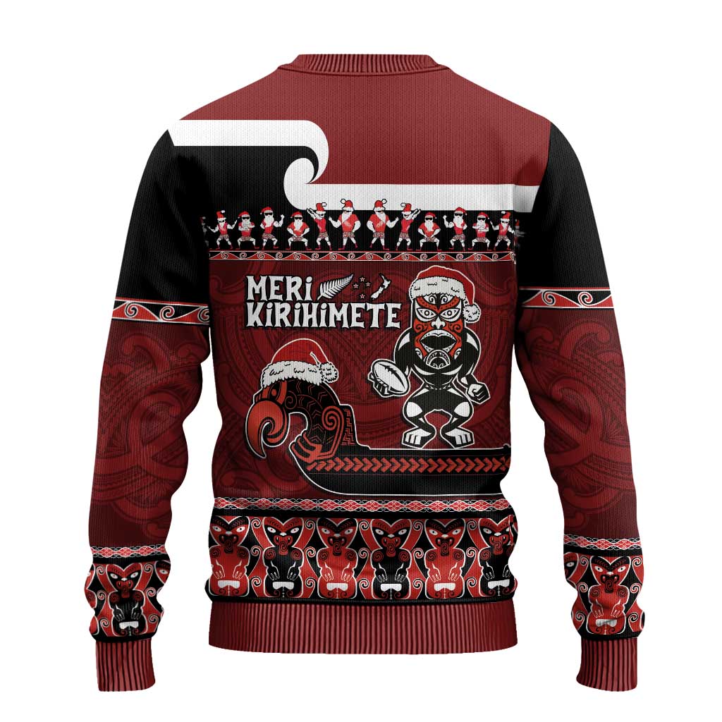 Christmas Ugly Christmas Sweater - Meri Kirihimete Aotearoa Warrior on Waka with Maori Art Tattoo