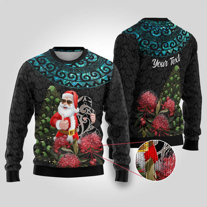 Christmas Ugly Christmas Sweater Maori Santa Pikorua and Pohutukawa Meri Kirihimete