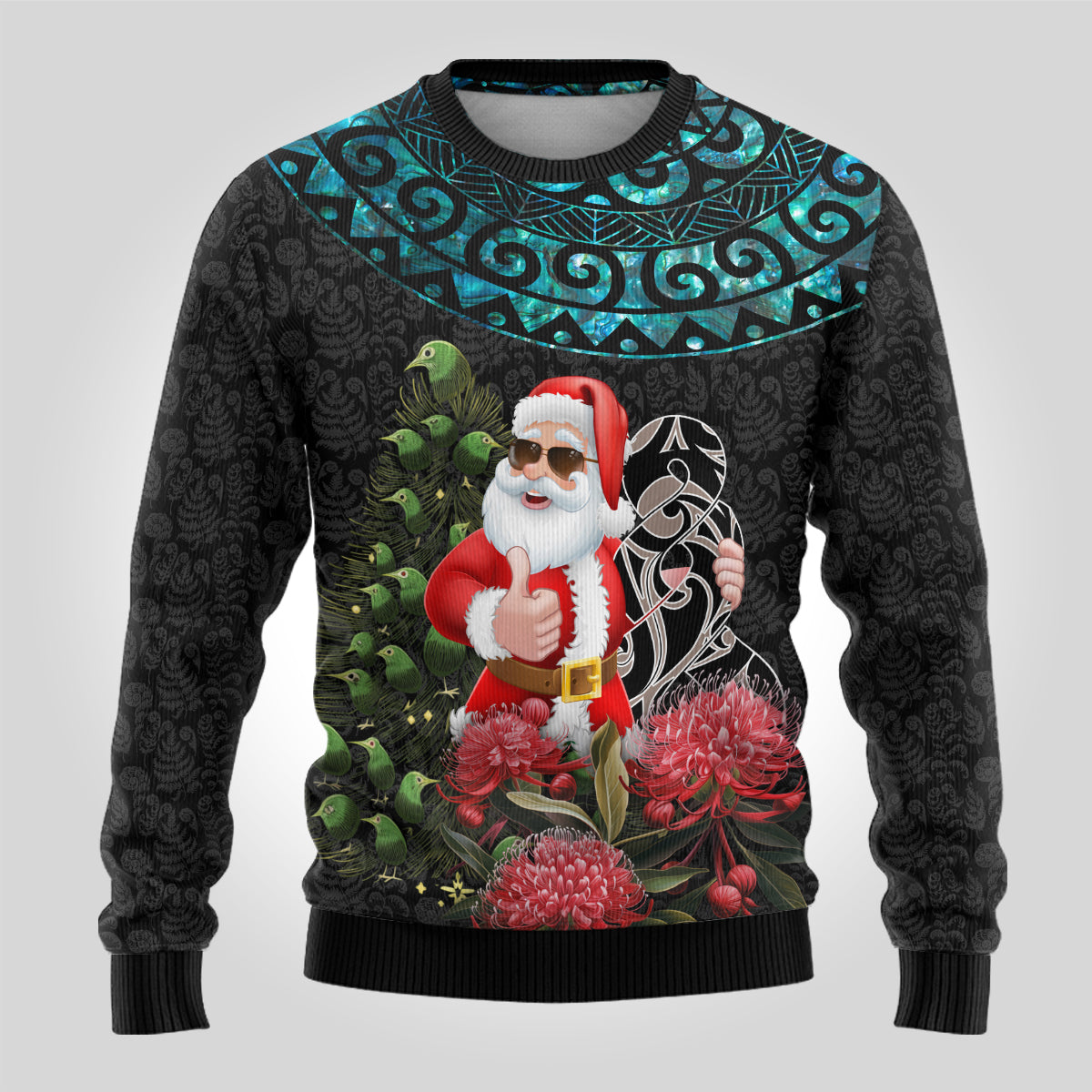 Christmas Ugly Christmas Sweater Maori Santa Pikorua and Pohutukawa Meri Kirihimete