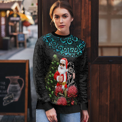 Christmas Ugly Christmas Sweater Maori Santa Pikorua and Pohutukawa Meri Kirihimete