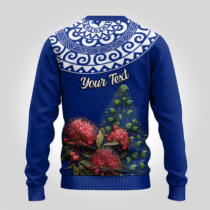 Christmas Ugly Christmas Sweater Maori Santa Pikorua and Pohutukawa Meri Kirihimete Blue