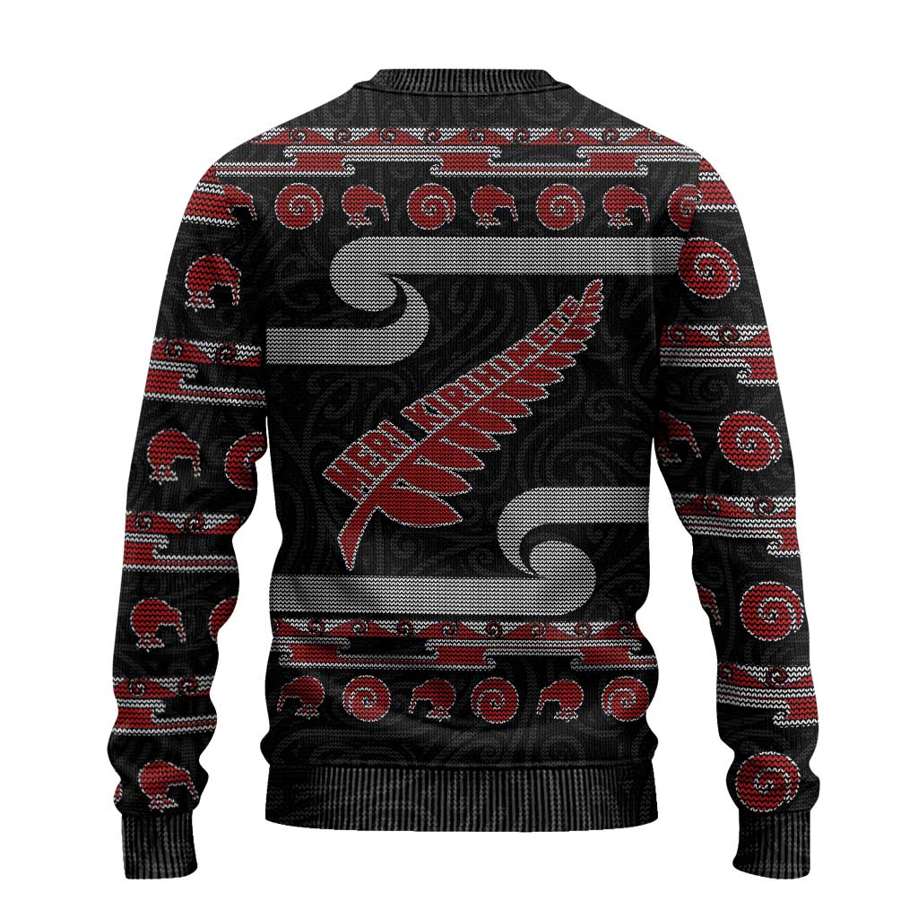 Christmas Ugly Christmas Sweater Meri Kirihimete Silver Fern Knit Style Red Color