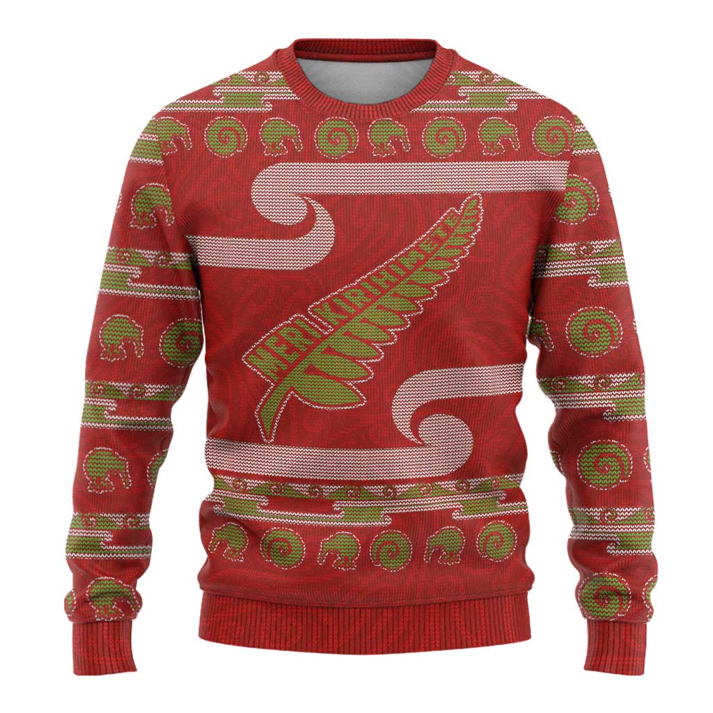 Christmas Ugly Christmas Sweater Meri Kirihimete Silver Fern Knit Style Green Color