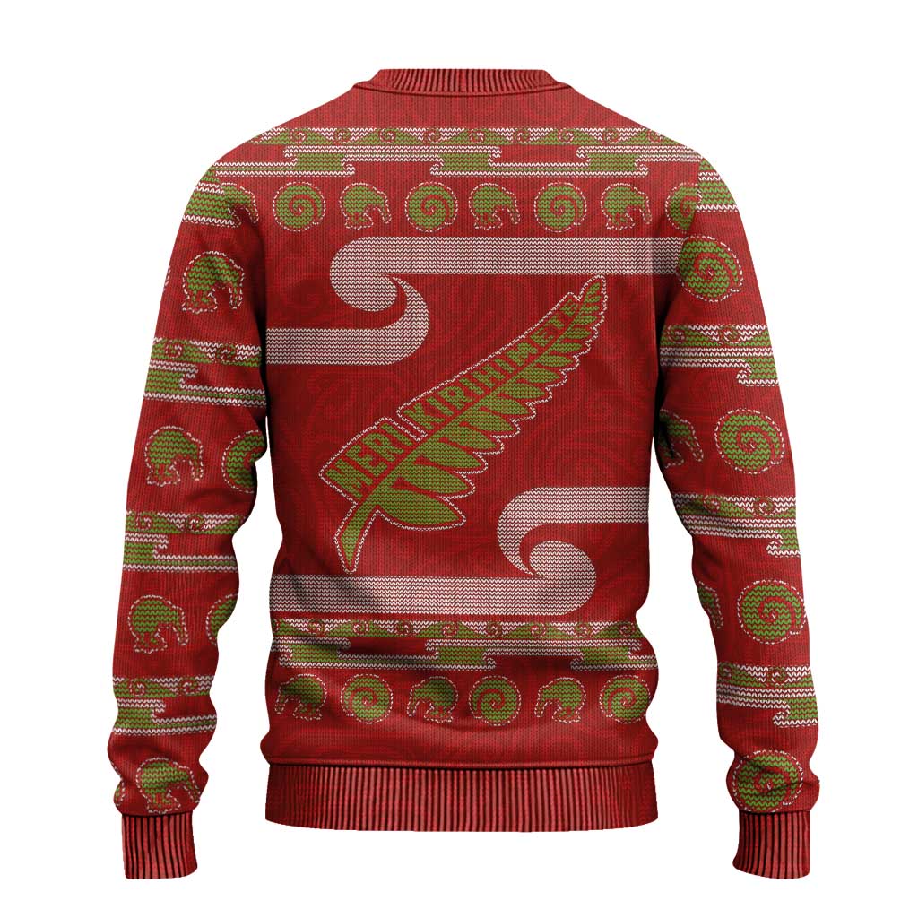 Christmas Ugly Christmas Sweater Meri Kirihimete Silver Fern Knit Style Green Color