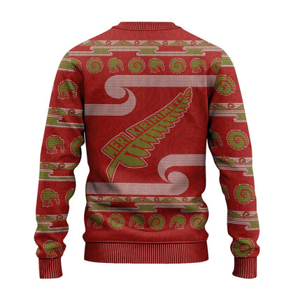 Christmas Ugly Christmas Sweater Meri Kirihimete Silver Fern Knit Style Green Color