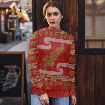 Christmas Ugly Christmas Sweater Meri Kirihimete Silver Fern Knit Style Green Color