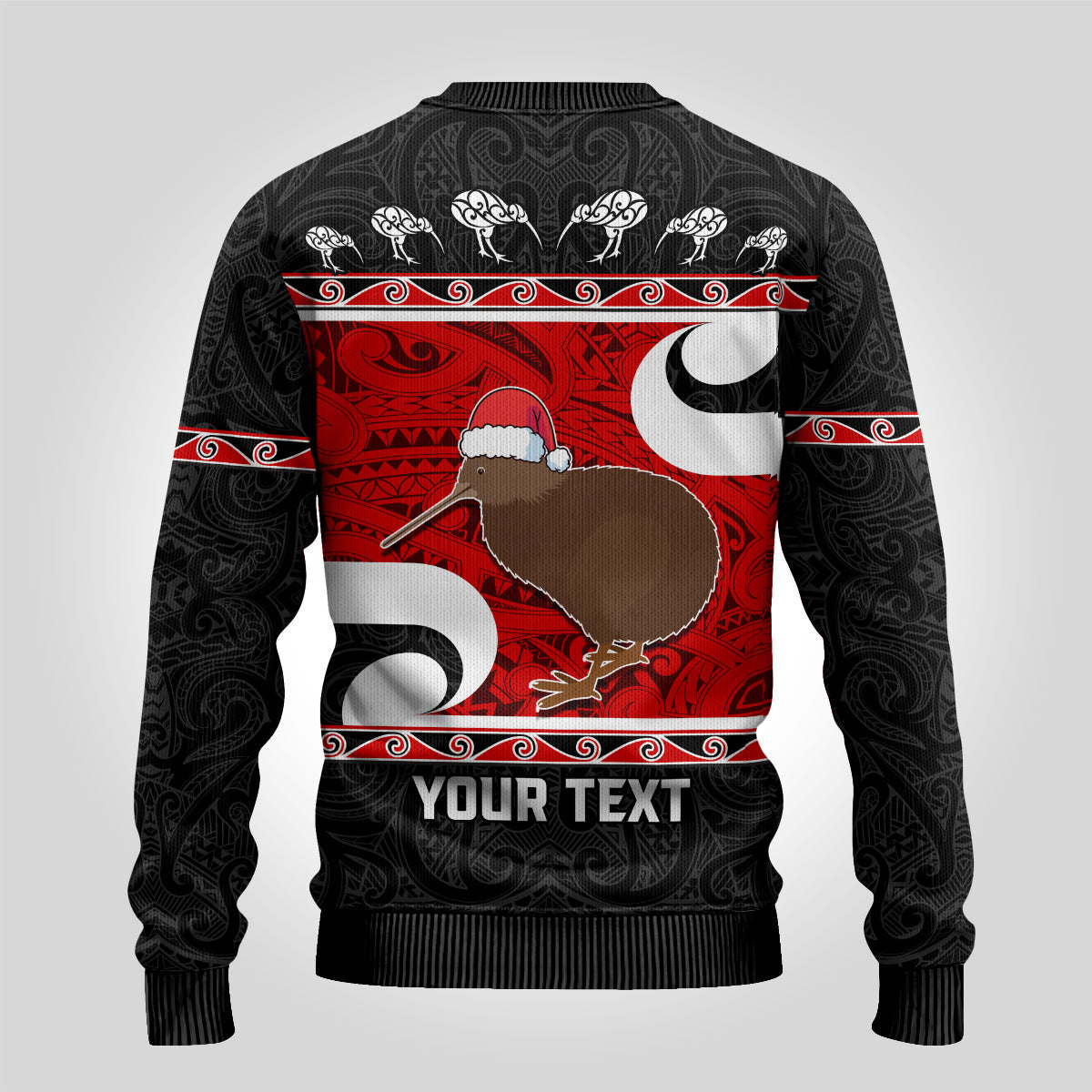 Christmas Ugly Christmas Sweater Santa Haka Fern and Kiwi Bird Tino Rangatiratanga Maori Flag Style
