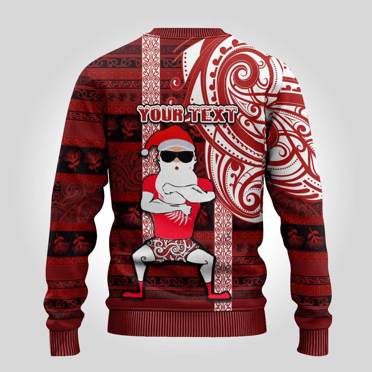 Christmas Ugly Christmas Sweater Santa Claus and Kiwi Bird Maori Tattoo Koru Pattern