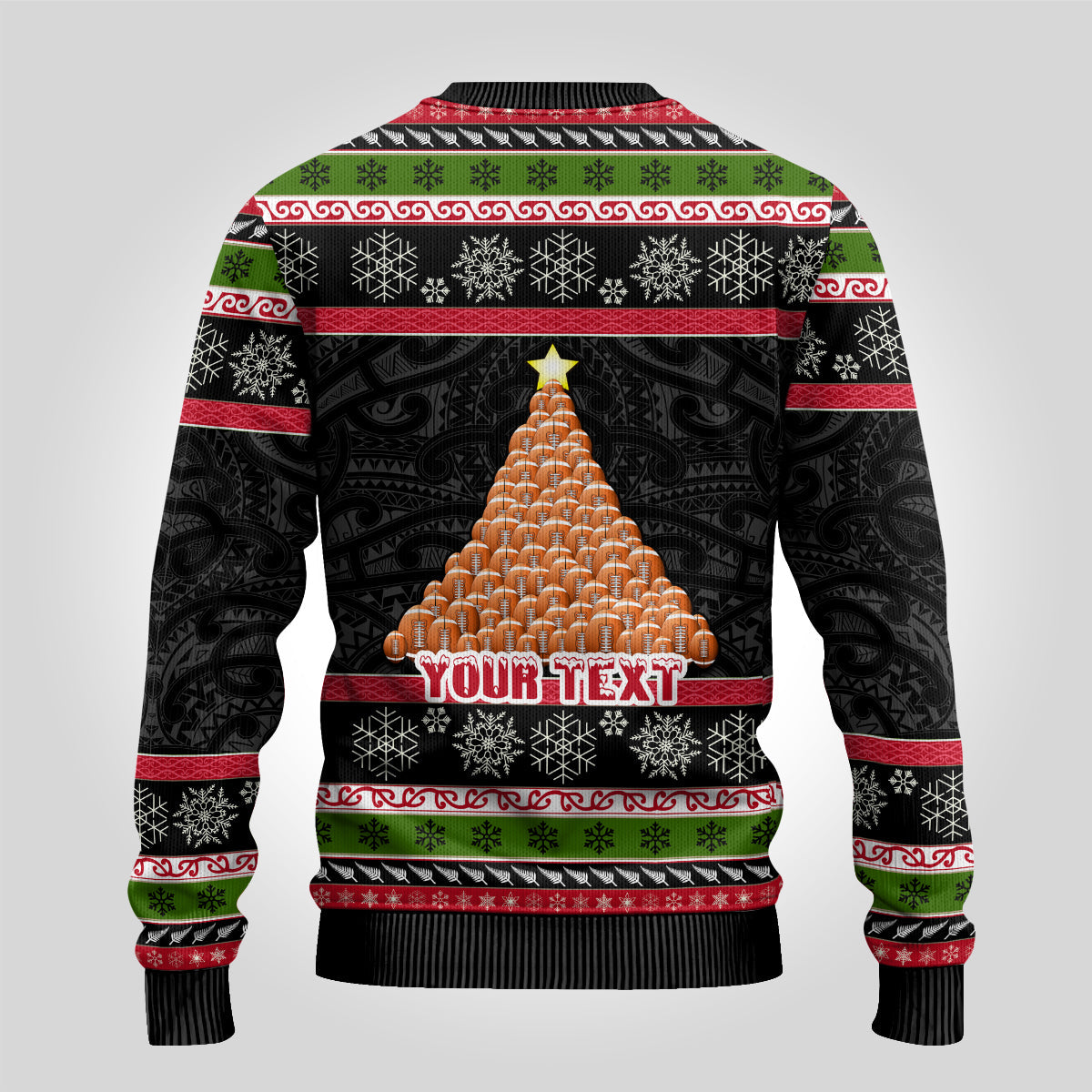 Christmas Ugly Christmas Sweater Maori Warrior with Rugby Christmas Tree