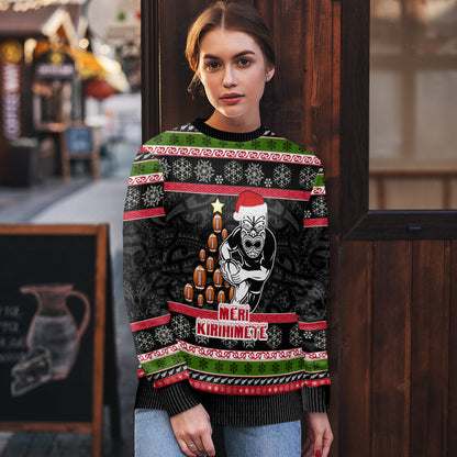 Christmas Ugly Christmas Sweater Maori Warrior with Rugby Christmas Tree