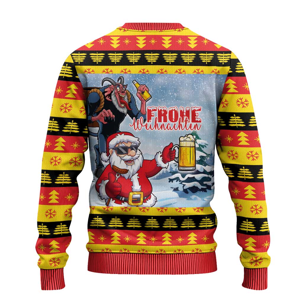 Deutschland Frohe Weihnachten Ugly Christmas Sweater Funny Santa Claus and Krampus Drink Beer Together - Wonder Print Shop