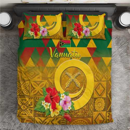 Melanesian Vanuatu Bedding Set With Tapa Tribal Pattern and Triangle Geometric Tricolor - Polynesian Pride