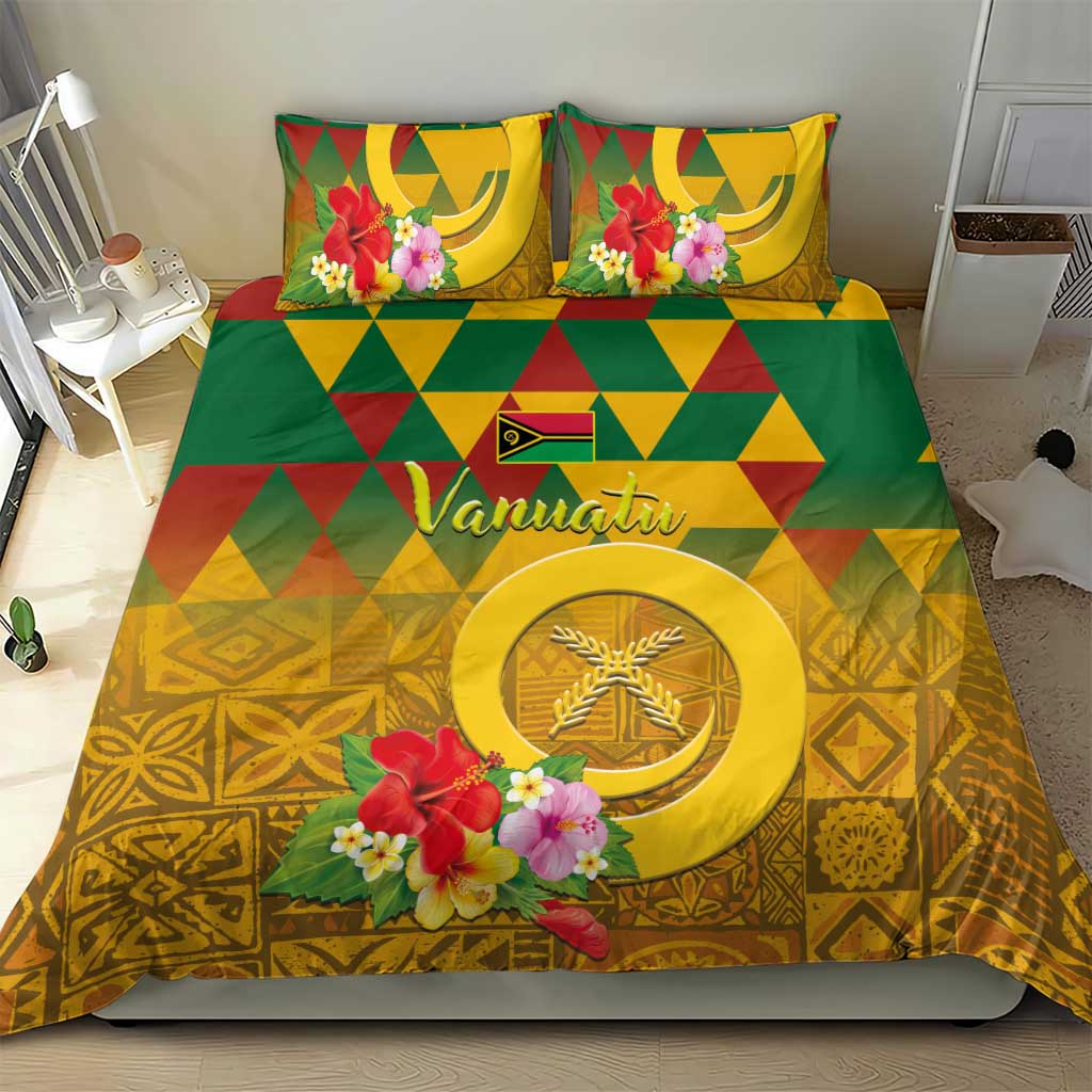 Melanesian Vanuatu Bedding Set With Tapa Tribal Pattern and Triangle Geometric Tricolor - Polynesian Pride