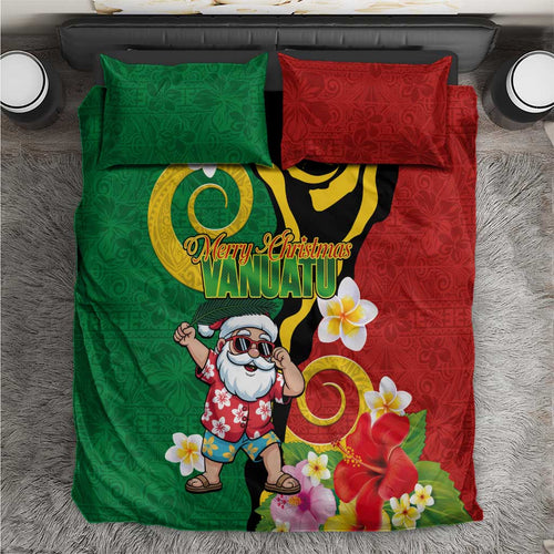 Vanuatu Christmas Bedding Set Funny Santa with Namele and Boar Tusk Tribal - Polynesian Pride