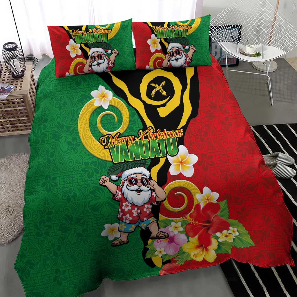 Vanuatu Christmas Bedding Set Funny Santa with Namele and Boar Tusk Tribal - Polynesian Pride