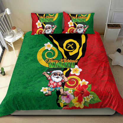 Vanuatu Christmas Bedding Set Funny Santa with Namele and Boar Tusk Tribal - Polynesian Pride