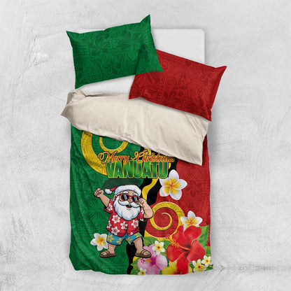 Vanuatu Christmas Bedding Set Funny Santa with Namele and Boar Tusk Tribal - Polynesian Pride