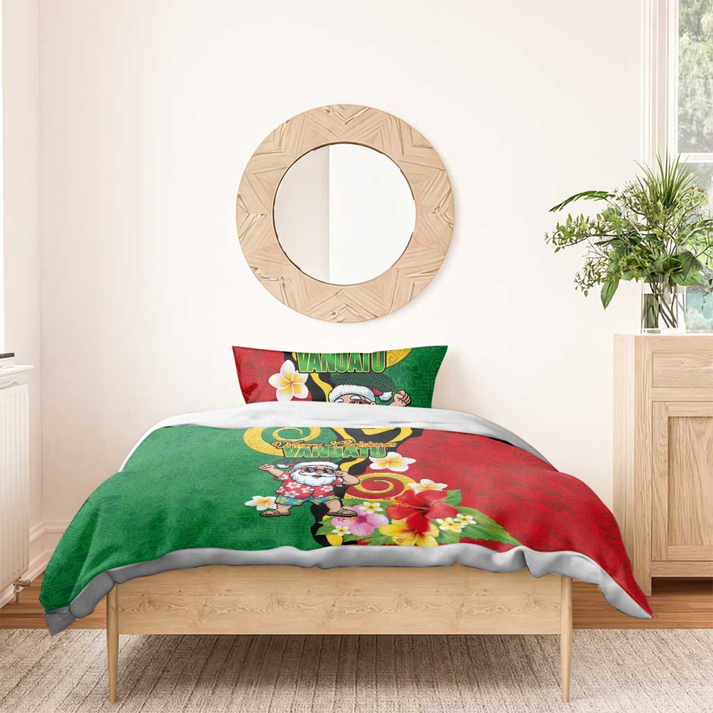 Vanuatu Christmas Bedding Set Funny Santa with Namele and Boar Tusk Tribal - Polynesian Pride